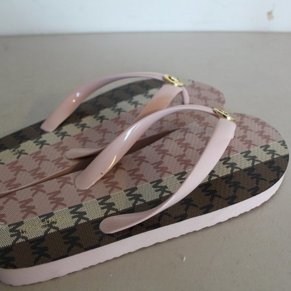 MICHAEL KORS LOGO STRIPES FLIP FLOPS SANDALS 9 - Picture 4 of 5